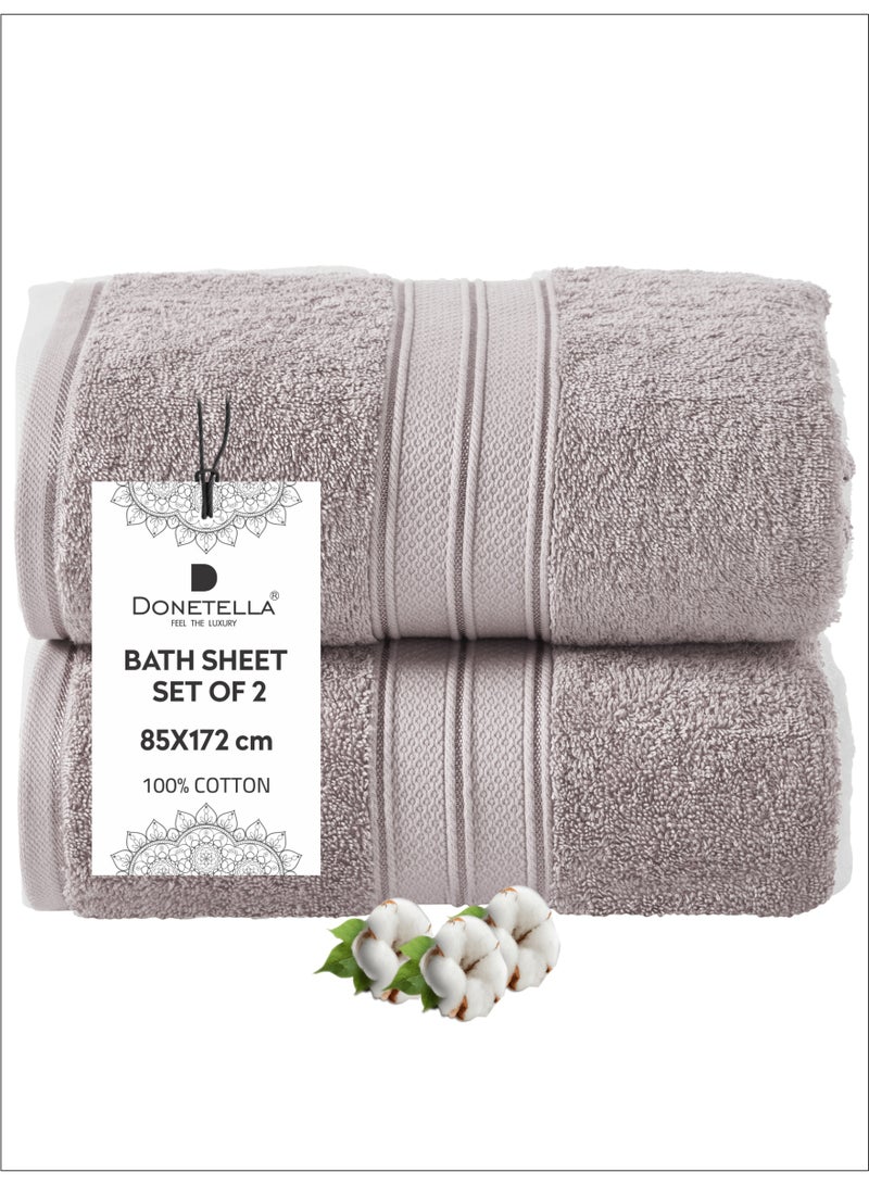 Donetella Premium 100 % Combed Cotton 2-Pcs Bath Sheet Set (85 X 172 CM) 600 GSM Large Towel, Highly Absorbent, Quick Dry,Best Towel for Bathroom, Spa And Hotel,White - Image 1