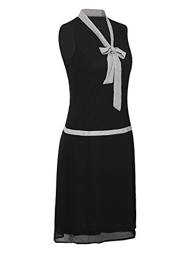 Vijiv Womens 1920s Midi Flapper Dress V Neck Grey Bow Roaring 20s Great Gatsby Dress - Image 2
