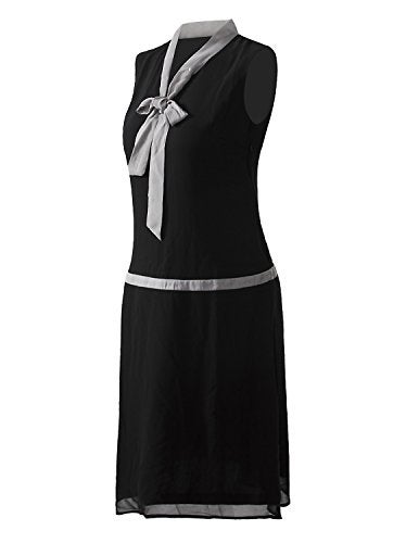 Vijiv Womens 1920s Midi Flapper Dress V Neck Grey Bow Roaring 20s Great Gatsby Dress - Image 3