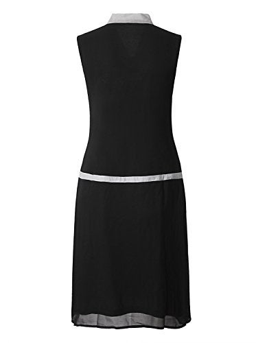 Vijiv Womens 1920s Midi Flapper Dress V Neck Grey Bow Roaring 20s Great Gatsby Dress - Image 4