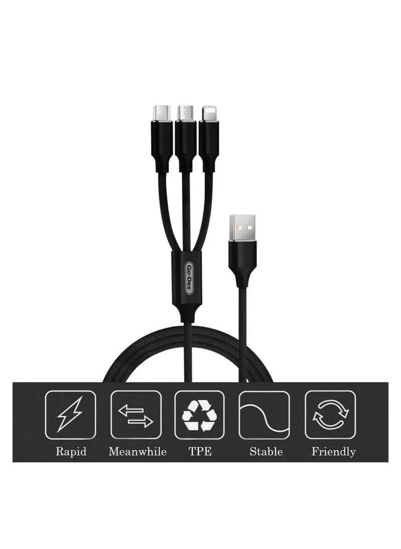 GO-DES - USB to Lightning  Micro USB Type C Three One Charge Line Charging Cable For Mobiles-Go-Des - Image 1