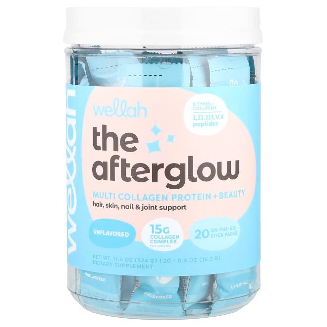 Wellah The Afterglow Multi Collagen Protein + Beauty Unflavored 20 Stick Packs 0.6 oz (16.2 g) Each - Image 1