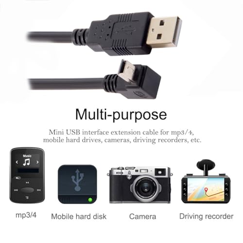NFHK Mini USB B Type 5pin Male UP Angled 90 Degree to USB 2.0 Male Data Cable 5 Meters with EMI Ferrite Core 50cm - Image 2
