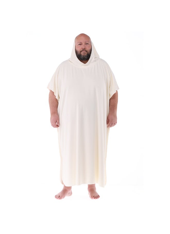 Luxury men's bathrobe with hood in beige color from RJ, made of lightweight, soft waffle fabric with superior absorbency perfect for home or after a shower.