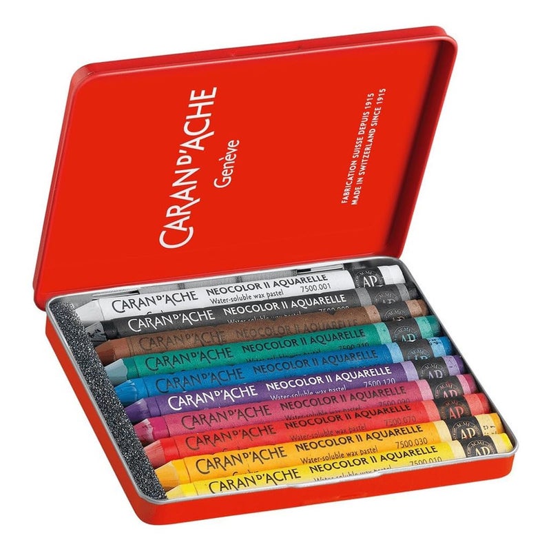 Caran d'Ache Classic Neocolor II Water-Soluble Pastels, 10 Colors - Image 1