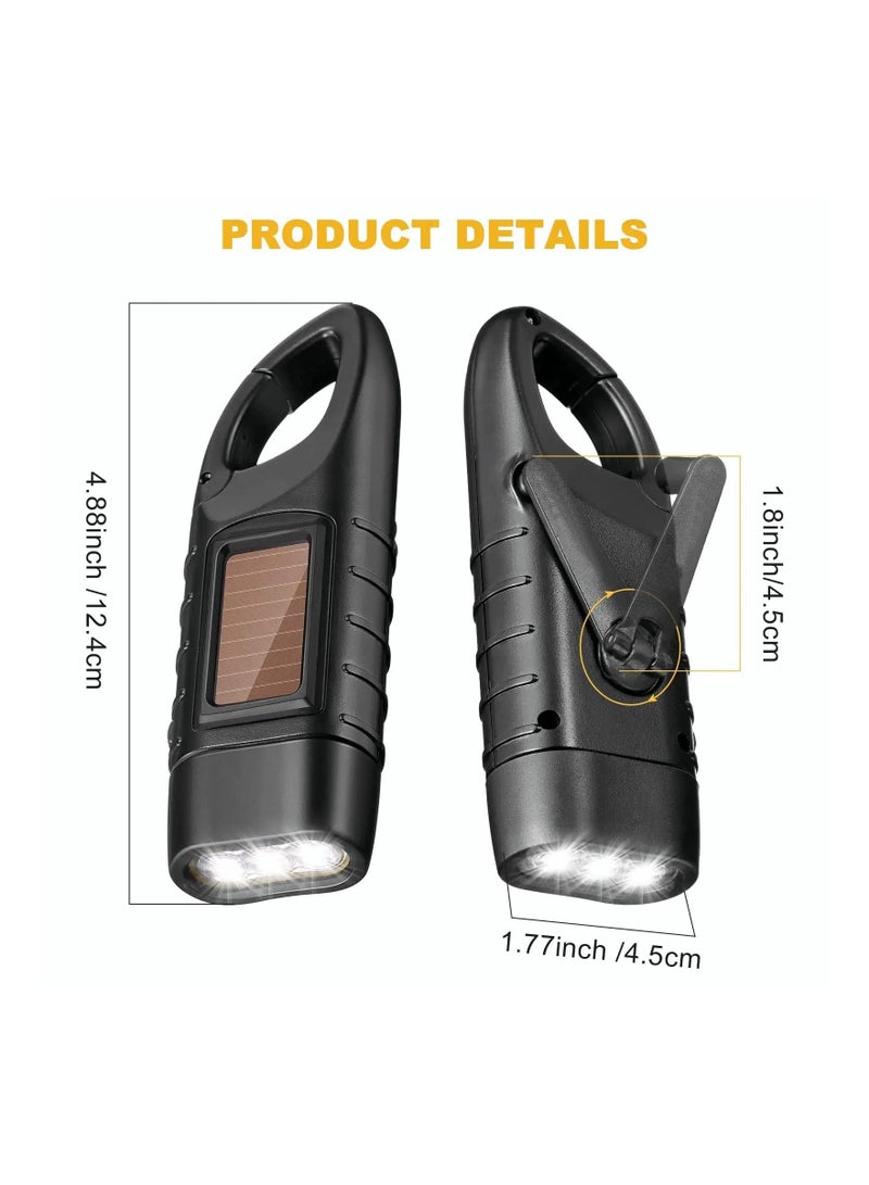 Hand Crank Solar Powered Flashlight Rechargeable Led Flashlight Gear Self Powered Charging Torch for Fishing Weather Pack 2 PCS - Image 3