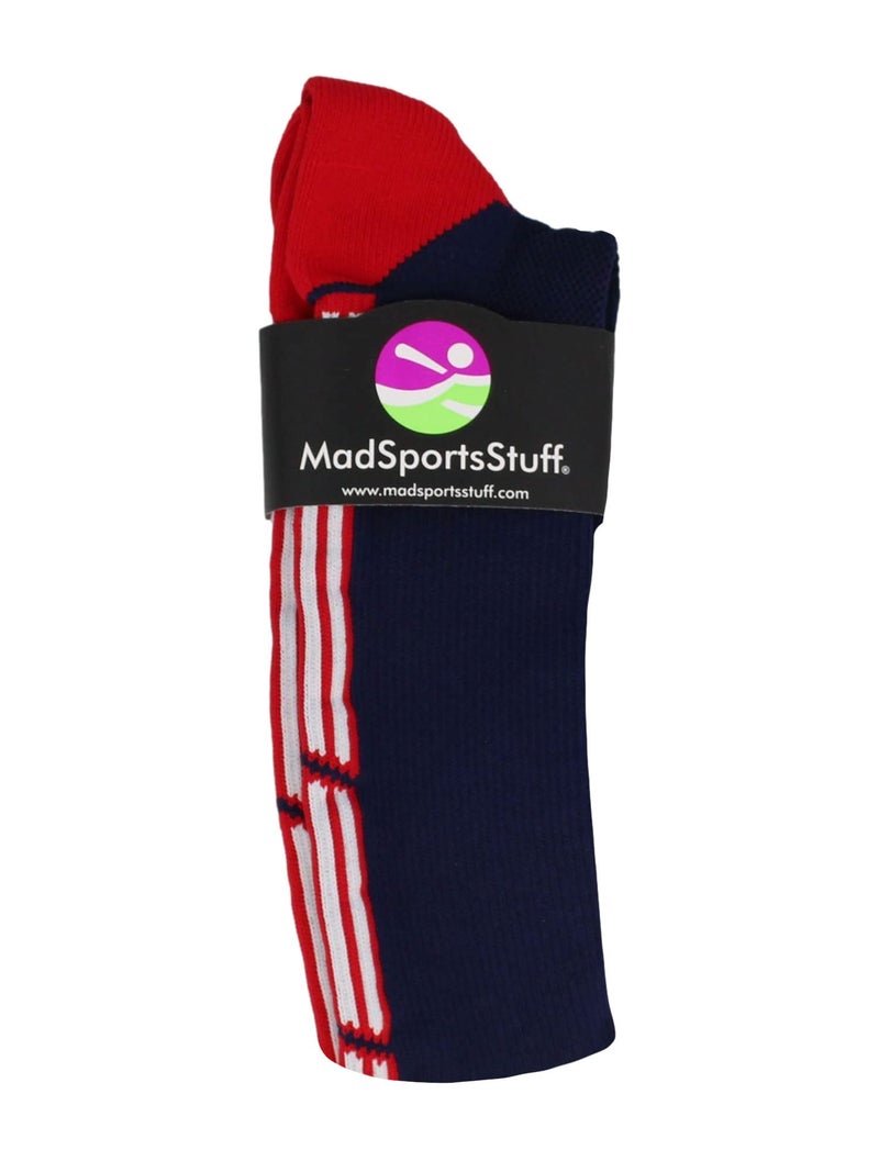 MadSportsStuff Patriot Stars and Stripes USA Flag Over the Calf Socks (Navy/Red/White 2.0, Medium) - Image 2