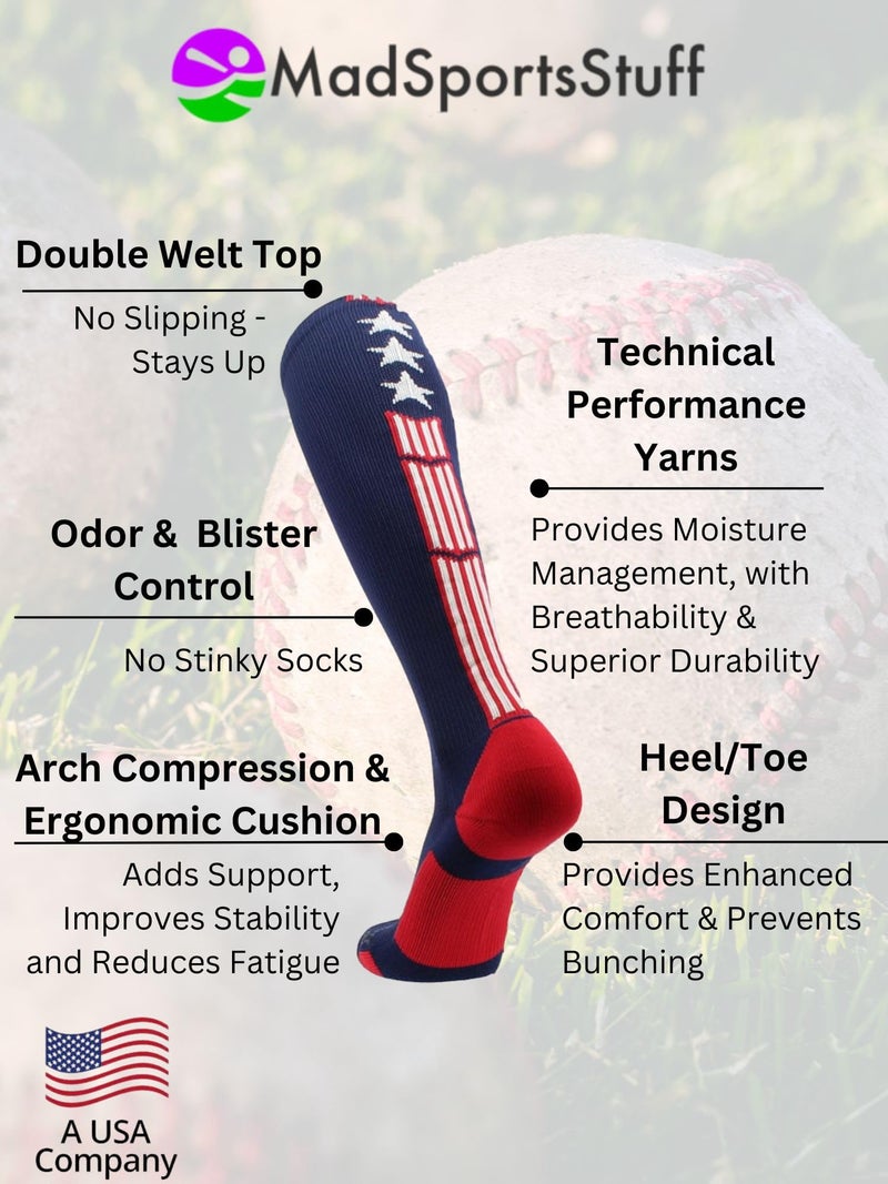 MadSportsStuff Patriot Stars and Stripes USA Flag Over the Calf Socks (Navy/Red/White 2.0, Medium) - Image 3