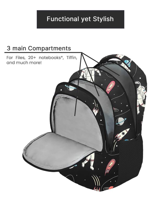 Frantic 26L 3-Compartment School Backpack With Pencil/Stationery Pouch - Astronaut Boy (Black) - Image 5