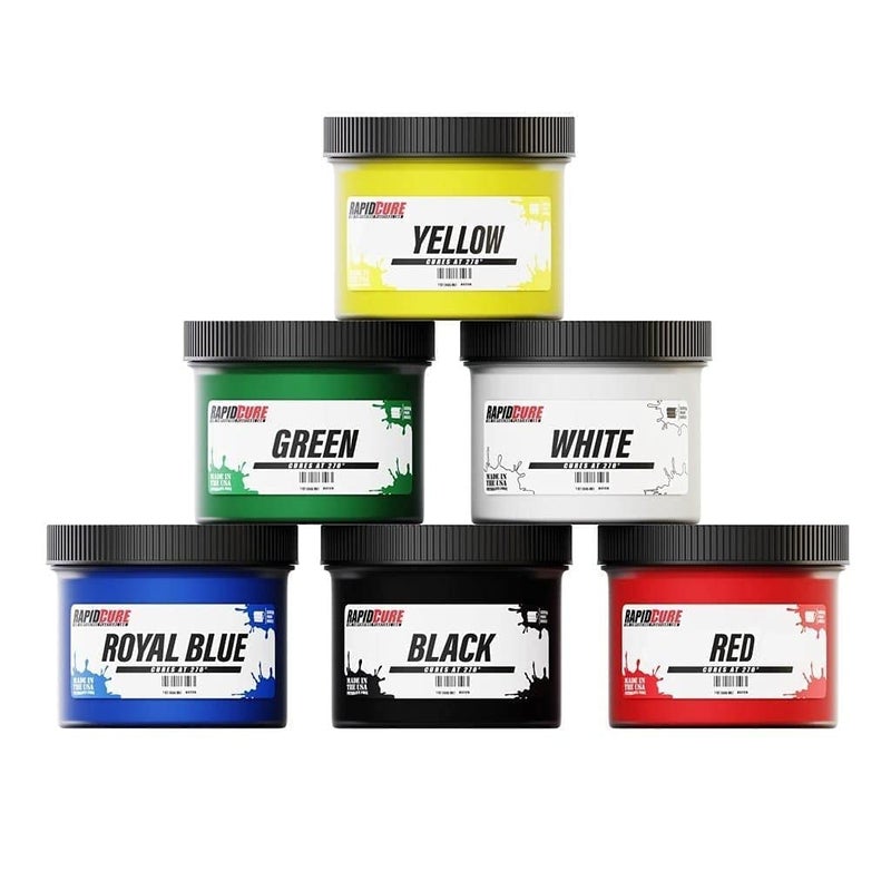 Screen Print Direct Screen Printing Ink Set - Rapid CureÂ® 6 Color Plastisol Ink for Screen Printing Fabric - Low Temperature Curing 8 oz. Plastisol Ink by Screen Print DirectÂ® - Inks for Silk Screens and Mesh - Image 1