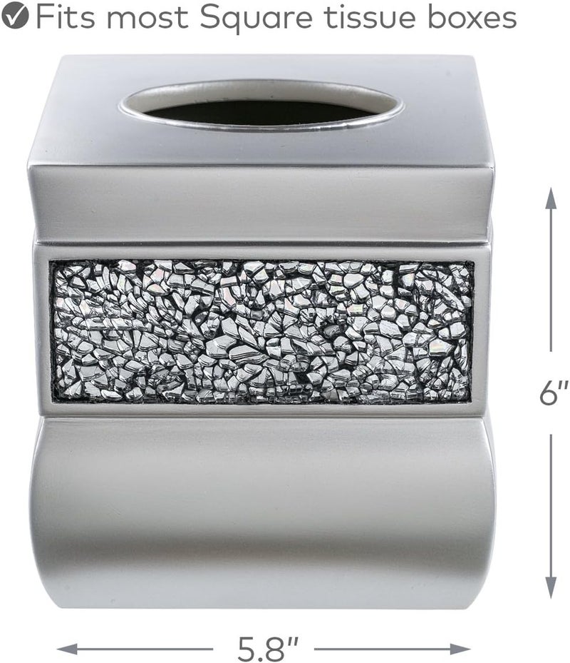 Creative Scents Crackled Glass Silver Tissue Box Cover Square - Decorative Tissue Box Holder - Tissue Holder Vessel for Bathroom with Durable Bottom Slider, Elegant Home or Bathroom Decor - Image 3