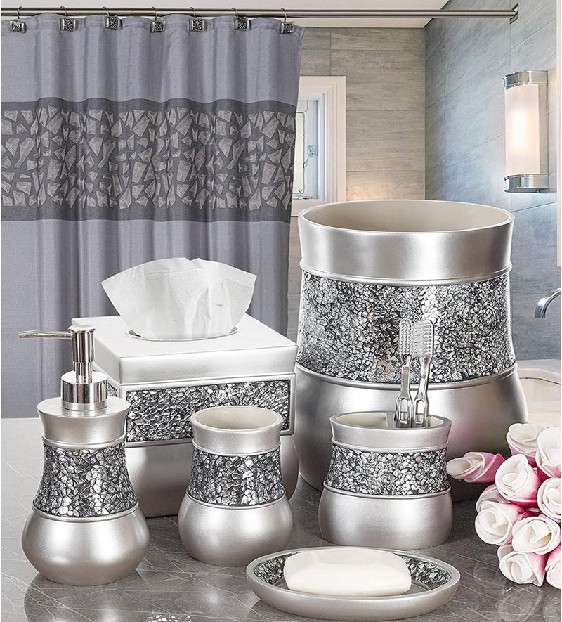 Creative Scents Crackled Glass Silver Tissue Box Cover Square - Decorative Tissue Box Holder - Tissue Holder Vessel for Bathroom with Durable Bottom Slider, Elegant Home or Bathroom Decor - Image 5