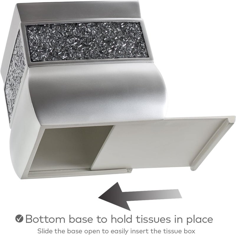 Creative Scents Crackled Glass Silver Tissue Box Cover Square - Decorative Tissue Box Holder - Tissue Holder Vessel for Bathroom with Durable Bottom Slider, Elegant Home or Bathroom Decor - Image 4