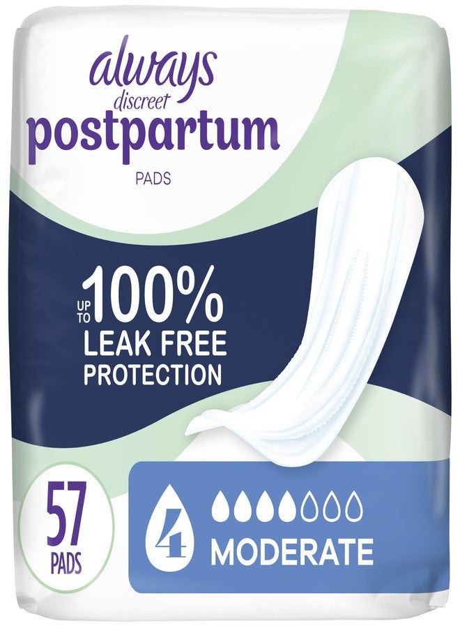 Always Discreet Postpartum Incontinence Pads, Moderate Absorbency, 57 Count - Image 1