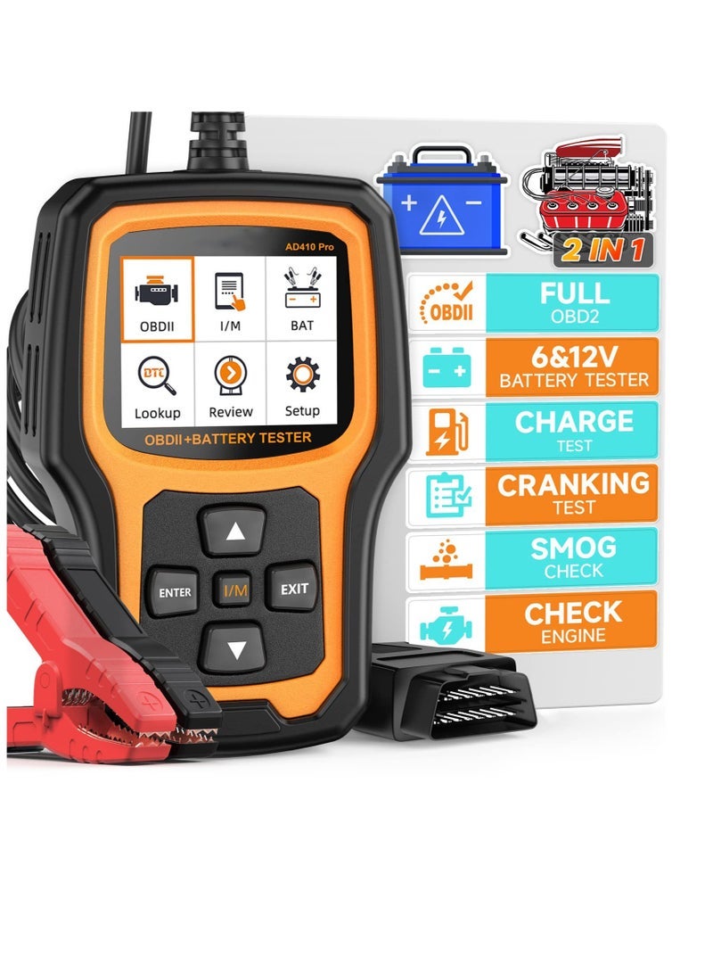 in 1 OBD2 Scanner Battery Tester, OBD2 Scanner Diagnostic Tool, for Car Check Engine Code Reader Scan Tool, Full OBDII Diagnosis and Charging Cranking Test, EVAP Live Data - Image 1