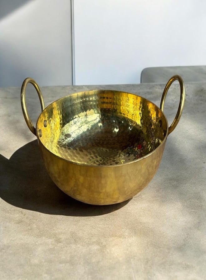 GBW Pure Brass Hammered Kadai 2litre Heavy Handmade kadai for Saute (2000ml) pital kadai Mini Handmade Hammered pital ki 2000ml Heavy frypan - Image 2
