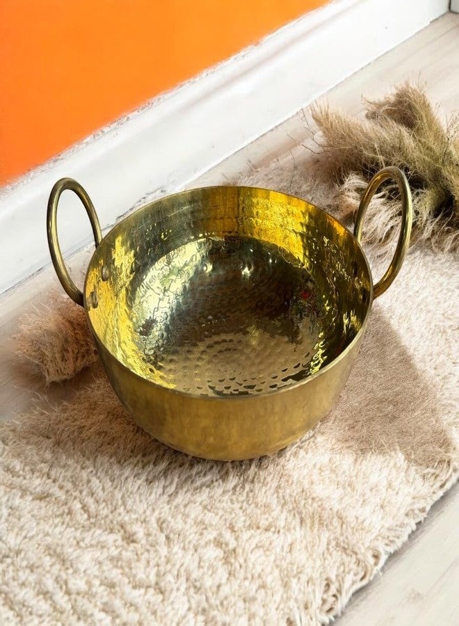 GBW Pure Brass Hammered Kadai 2litre Heavy Handmade kadai for Saute (2000ml) pital kadai Mini Handmade Hammered pital ki 2000ml Heavy frypan - Image 1