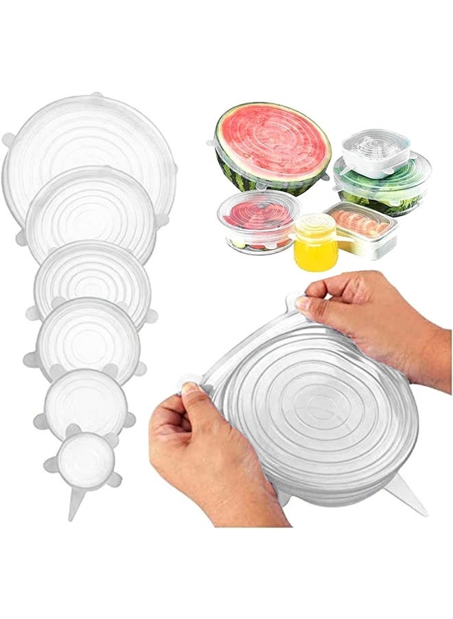 JCB CHIC أغطية سيليكون قابلة للتمدد 6 قطع غطاء شفط - أغطية قابلة للتمدد بأحجام متعددة للأوعية والأكواب والأواني والعلب والبرطمانات وأغطية حافظة الطعام الطازج وأغطية قابلة للتجميد وقابلة للاستخدام في الميكروويف (3 مجموعات) - Image 1