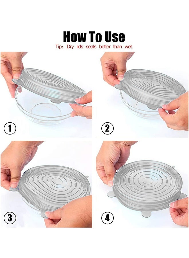 JCB CHIC أغطية سيليكون قابلة للتمدد 6 قطع غطاء شفط - أغطية قابلة للتمدد بأحجام متعددة للأوعية والأكواب والأواني والعلب والبرطمانات وأغطية حافظة الطعام الطازج وأغطية قابلة للتجميد وقابلة للاستخدام في الميكروويف (3 مجموعات) - Image 3