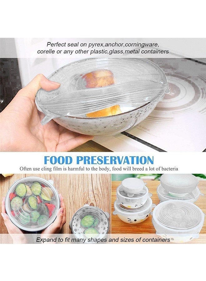 JCB CHIC أغطية سيليكون قابلة للتمدد 6 قطع غطاء شفط - أغطية قابلة للتمدد بأحجام متعددة للأوعية والأكواب والأواني والعلب والبرطمانات وأغطية حافظة الطعام الطازج وأغطية قابلة للتجميد وقابلة للاستخدام في الميكروويف (3 مجموعات) - Image 5