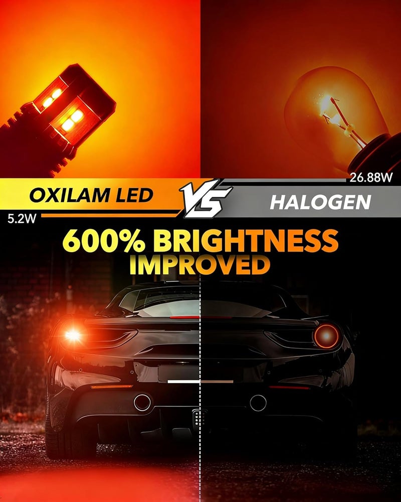 OXILAM 1157 لمبات LED لأضواء الفرامل بقوة 3000 لومن شديدة السطوع 2057 7528 7507 BAY15D لمبات LED 1157 لأضواء الذيل وأضواء الفرامل باللون الأحمر اللامع، قطعتان - Image 2