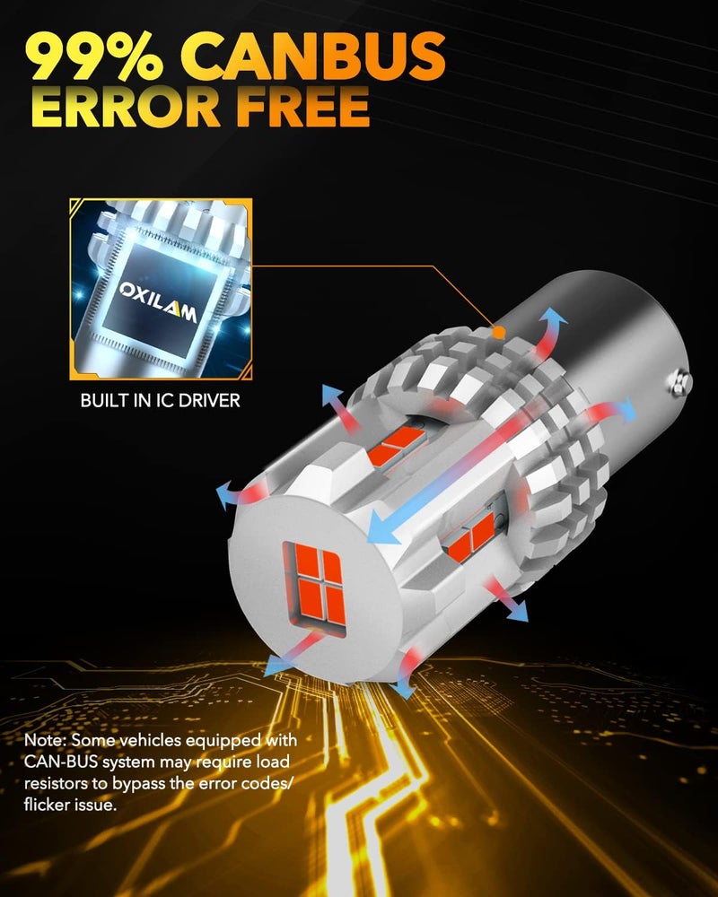 OXILAM 1157 لمبات LED لأضواء الفرامل بقوة 3000 لومن شديدة السطوع 2057 7528 7507 BAY15D لمبات LED 1157 لأضواء الذيل وأضواء الفرامل باللون الأحمر اللامع، قطعتان - Image 4