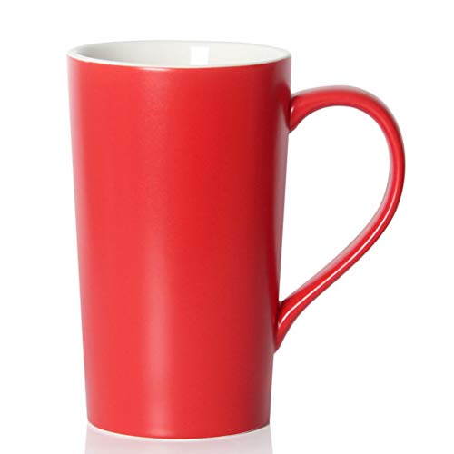 Smilatte 20 Ounces Extra Large Coffee Mug, M007 Plain Tall Big Ceramic Latte Milk Tea Cup with Handle for Dad Men Women, Christmas Red - Image 1
