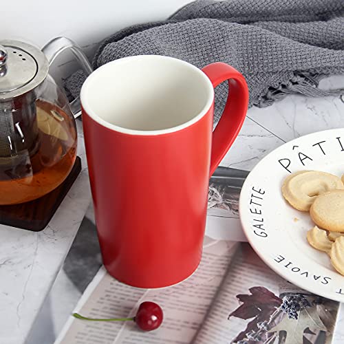 Smilatte 20 Ounces Extra Large Coffee Mug, M007 Plain Tall Big Ceramic Latte Milk Tea Cup with Handle for Dad Men Women, Christmas Red - Image 4