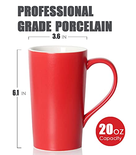 Smilatte 20 Ounces Extra Large Coffee Mug, M007 Plain Tall Big Ceramic Latte Milk Tea Cup with Handle for Dad Men Women, Christmas Red - Image 2