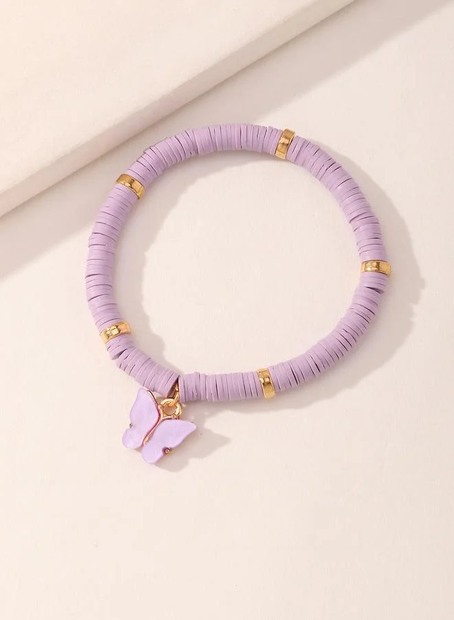 Take Two Girls Purple Butterfly Charm Beaded Bracelet