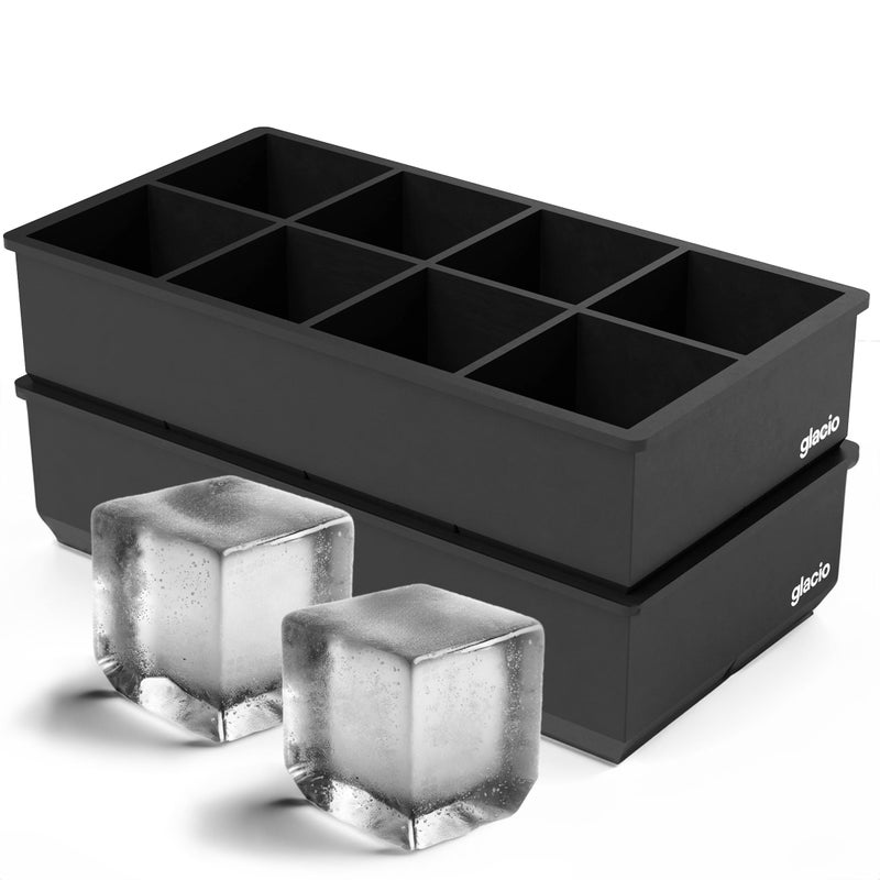 glacio Ice Cube Trays Silicone – Large Tray Molds for making 8 Giant Ice Cubes for Whiskey – 2 Pack - Image 1