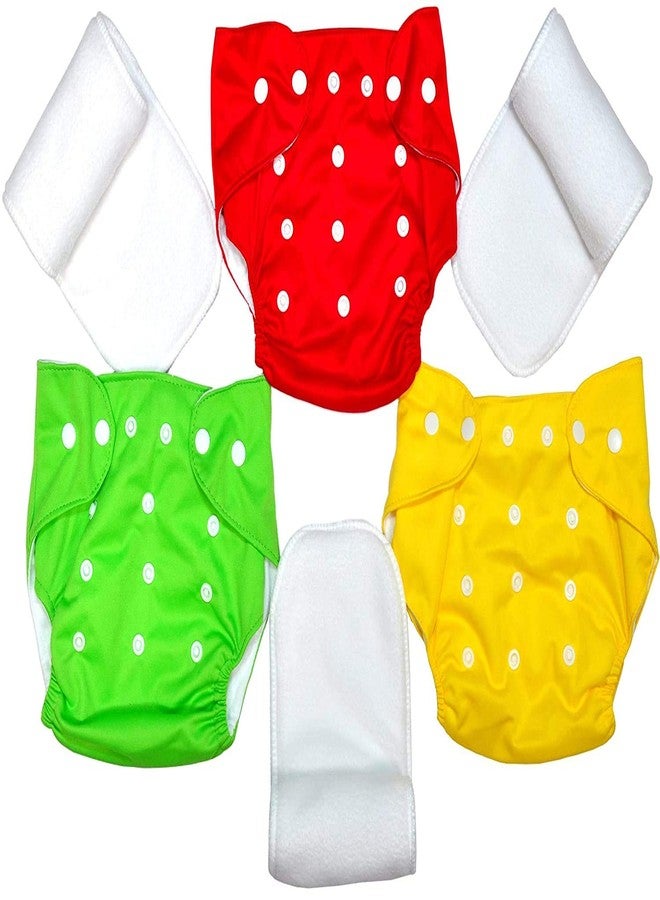 DOMENICO Washable Baby Diaper Premium Cloth Diaper Reusable Diaper, Washable Diaper, Adjustable Size, Waterproof Pocket Cloth Diaper Nappie(3 Diaper - 3 Insert)(Assorted Color) - Image 1