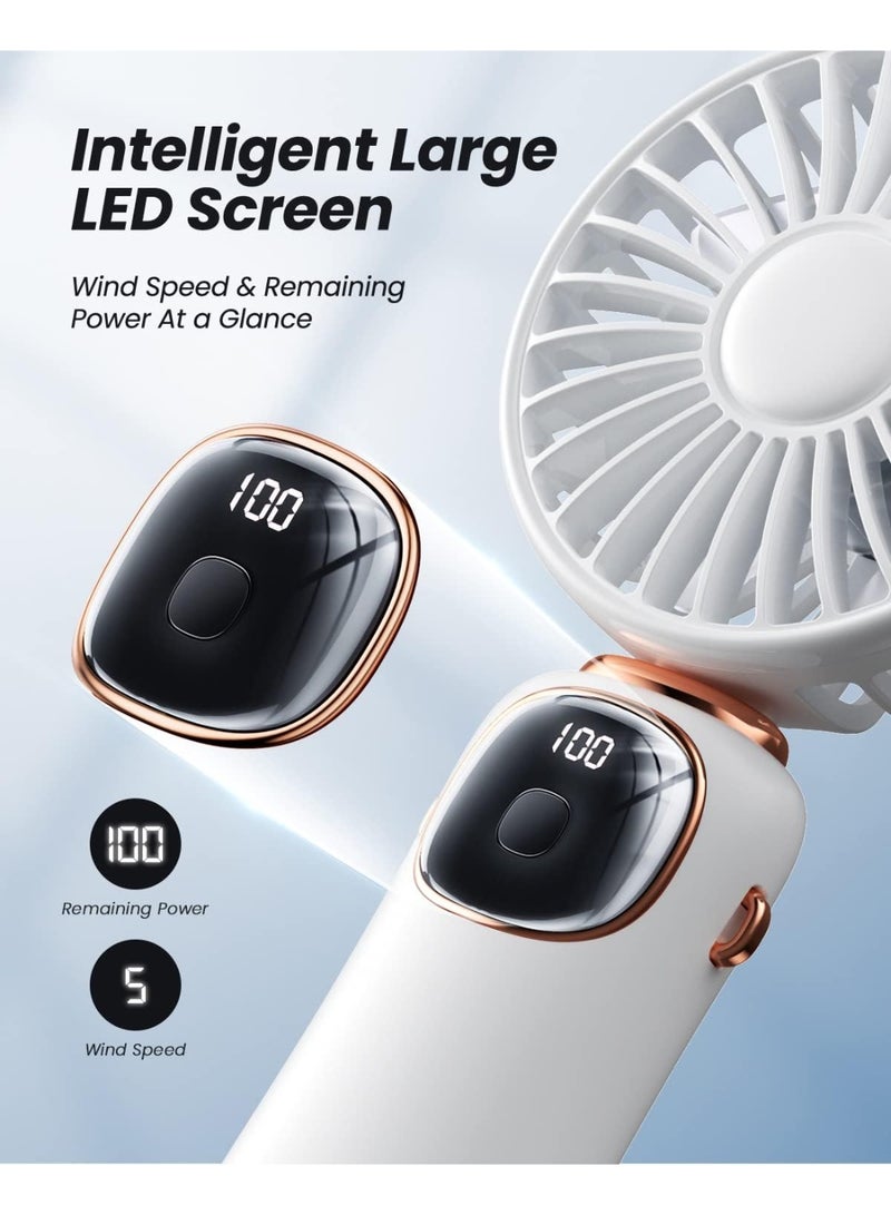 Beauenty Portable Fan 3 in 1 Multifunction Travel Fan with Digital Display, 90° Foldable Desk Fan with Base, 5 Speed Eyelash Fan for Makeup/Office (White) - Image 2