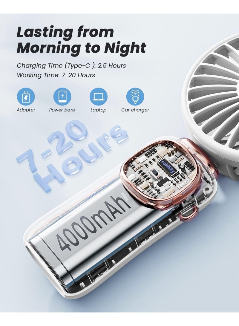 Beauenty Portable Fan 3 in 1 Multifunction Travel Fan with Digital Display, 90° Foldable Desk Fan with Base, 5 Speed Eyelash Fan for Makeup/Office (White) - Image 5