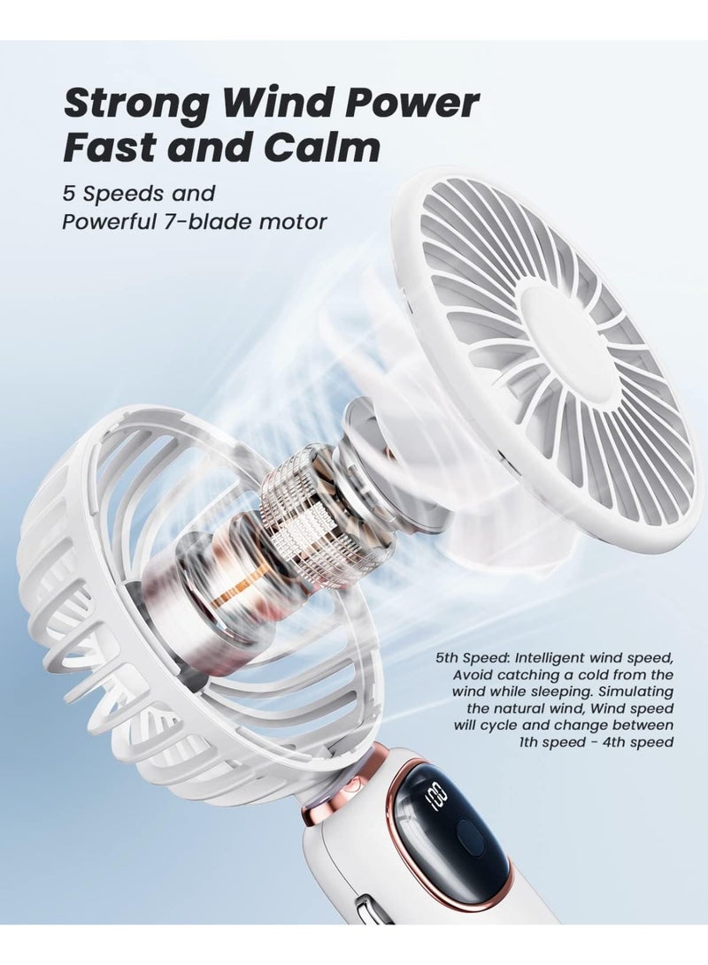 Beauenty Portable Fan 3 in 1 Multifunction Travel Fan with Digital Display, 90° Foldable Desk Fan with Base, 5 Speed Eyelash Fan for Makeup/Office (White) - Image 3