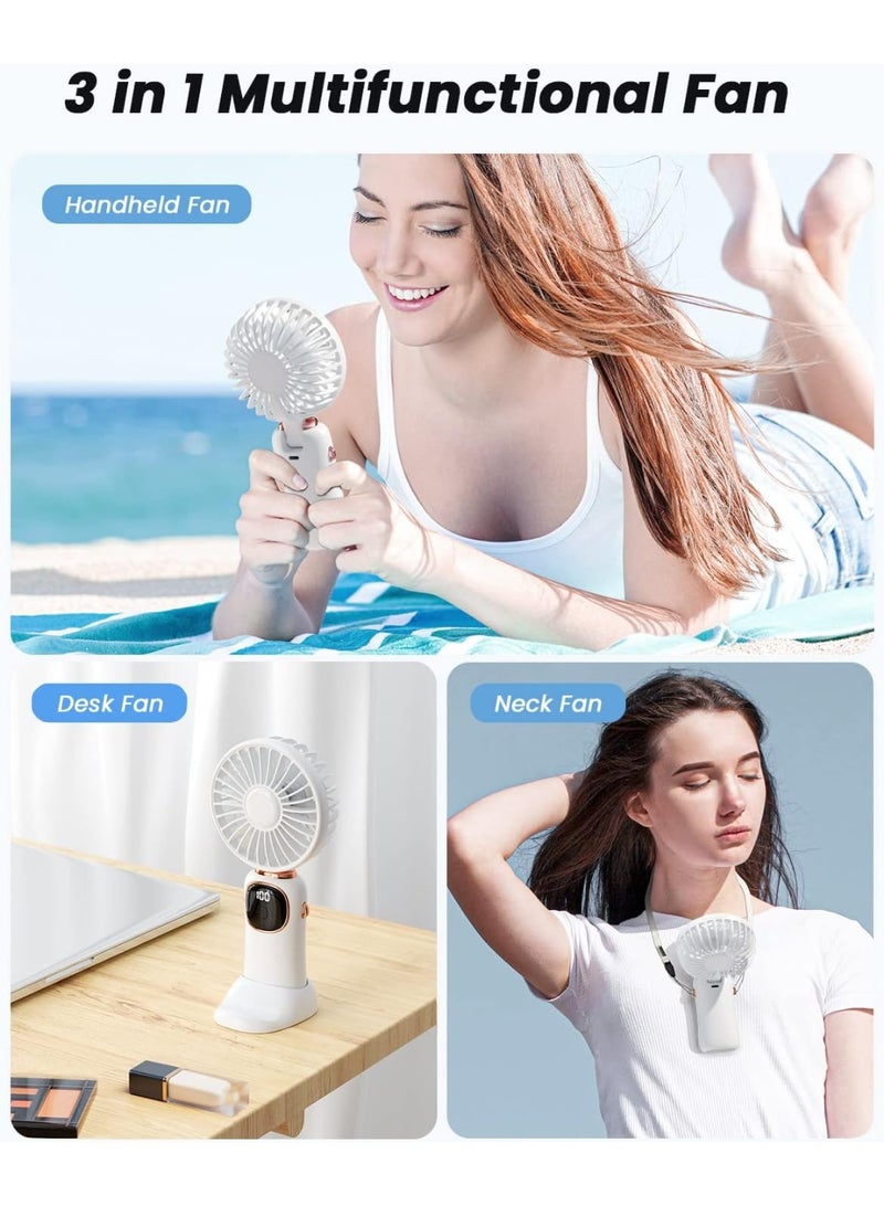 Beauenty Portable Fan 3 in 1 Multifunction Travel Fan with Digital Display, 90° Foldable Desk Fan with Base, 5 Speed Eyelash Fan for Makeup/Office (White) - Image 4