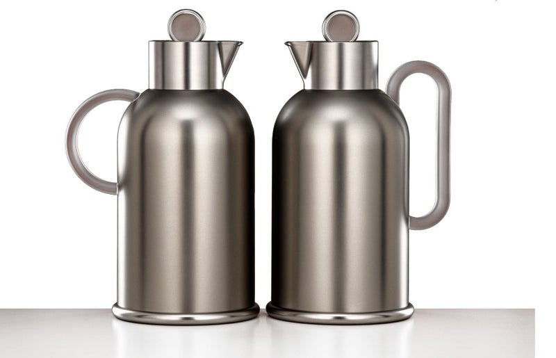 Almarjan 2-Piece Vacuum Flask Set – 1L + 1L – Matt Nickel & Frost Finish - Image 1
