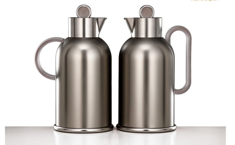 Almarjan 2-Piece Vacuum Flask Set – 1L + 1L – Matt Nickel & Frost Finish - Image 2