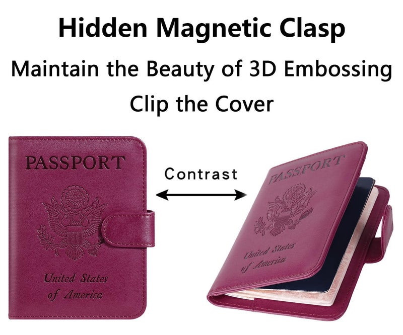 PASCACOO Airtag Passport Holder Cover Wallet RFID Blocking Leather Case Travel Essentials Luggage Accessories Travel Must Have(118#Purple) - Image 5