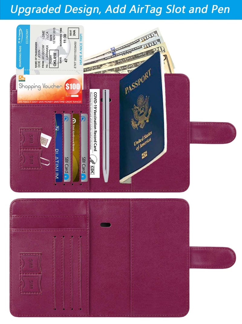 PASCACOO Airtag Passport Holder Cover Wallet RFID Blocking Leather Case Travel Essentials Luggage Accessories Travel Must Have(118#Purple) - Image 2