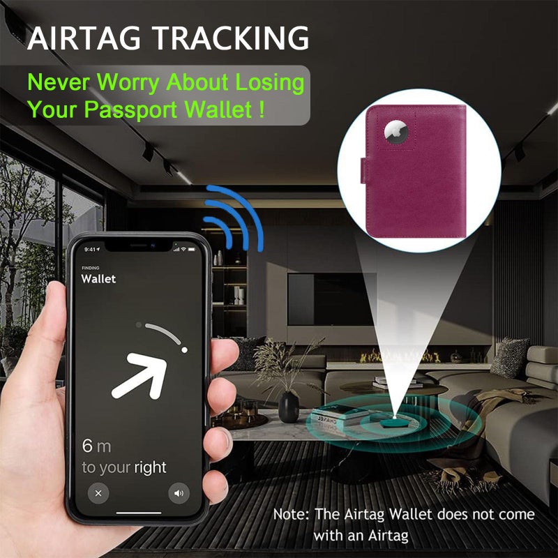PASCACOO Airtag Passport Holder Cover Wallet RFID Blocking Leather Case Travel Essentials Luggage Accessories Travel Must Have(118#Purple) - Image 4
