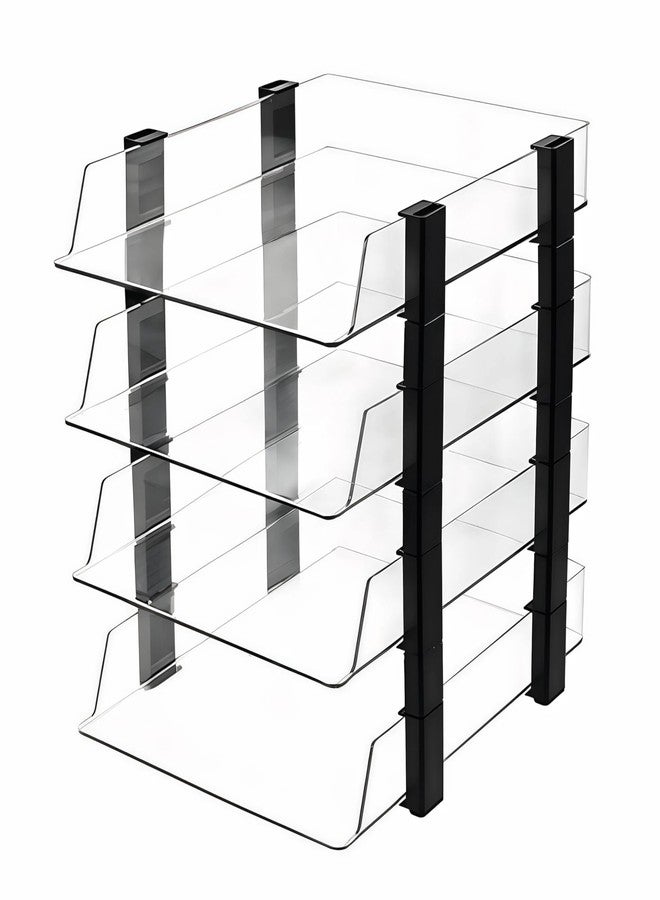 RHONZHAO Clear 4-Tier Stackable Paper Tray Organizer for Letter/A4 Files, Desktop Document Sorter, Transparent Office Desk Storage (4 - Tier Clear) - Image 1