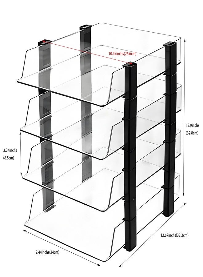 RHONZHAO Clear 4-Tier Stackable Paper Tray Organizer for Letter/A4 Files, Desktop Document Sorter, Transparent Office Desk Storage (4 - Tier Clear) - Image 2
