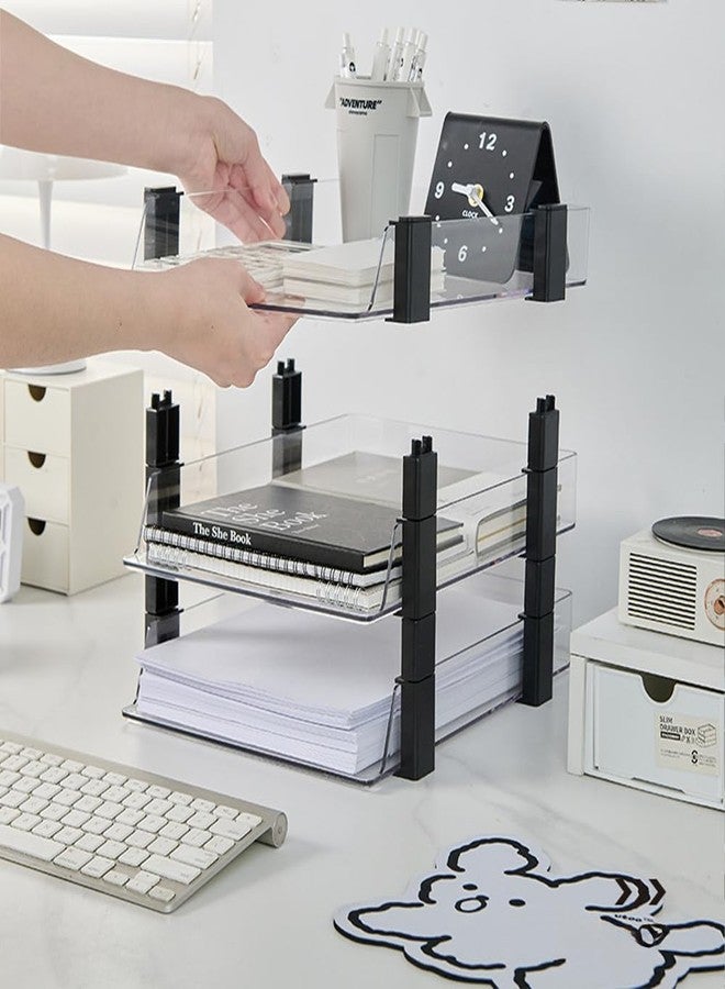 RHONZHAO Clear 4-Tier Stackable Paper Tray Organizer for Letter/A4 Files, Desktop Document Sorter, Transparent Office Desk Storage (4 - Tier Clear) - Image 3