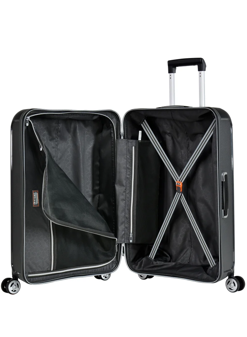 eminent Champion Hard Case Travel Bag Luggage Trolley Polypropylene Lightweight 4 Quiet Double Spinner Wheels Suitcase With TSA Lock B0002 Dark Grey