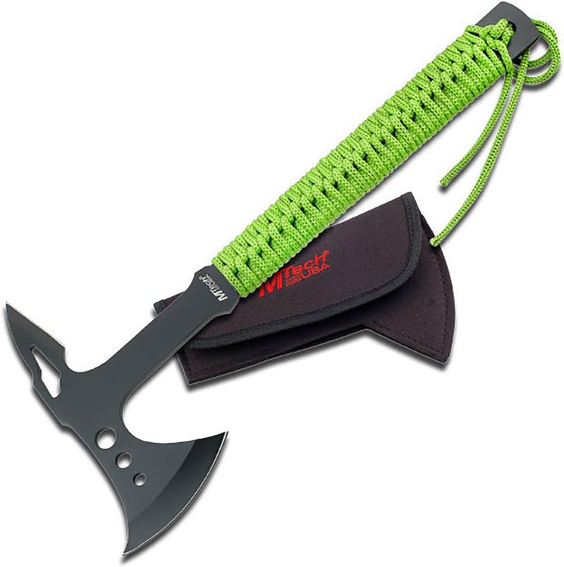 MTECH USA MT-AXE8 Camping Axe, Black Stainless Steel, Cord Wrapped Handle, 15-Inch Overall - Image 1