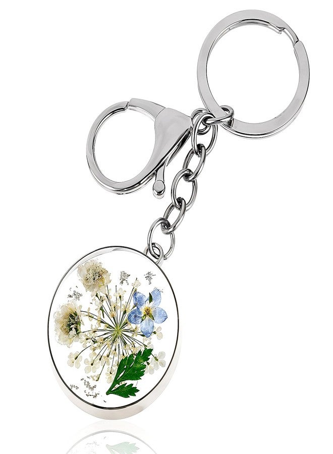 Andibro Pressed Flower Keychain, Forget-Me-Not Real Flower Keyrings Dried Flower Key Ring Wildflower Aesthetic Key Chain(A) - Image 1