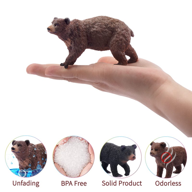 Toymany 6PCS Bear Figurines, Realistic Forest Animals Bear Family Figures Toy Set Includes Brown Bears Black Bears and Cubs, Education Toy Birthday for Kids Toddlers - Image 3