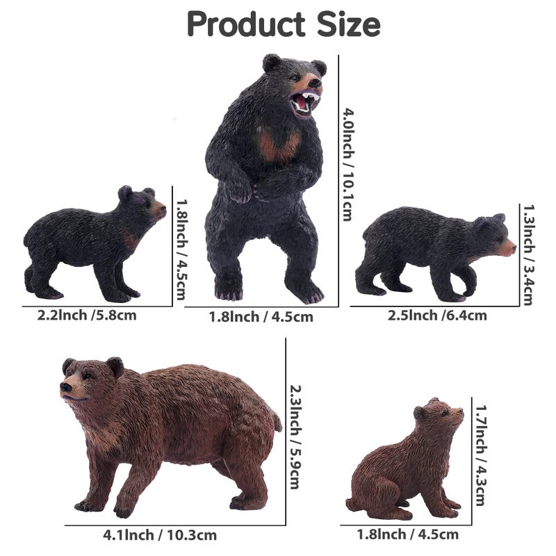Toymany 6PCS Bear Figurines, Realistic Forest Animals Bear Family Figures Toy Set Includes Brown Bears Black Bears and Cubs, Education Toy Birthday for Kids Toddlers - Image 5
