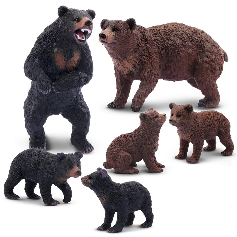 Toymany 6PCS Bear Figurines, Realistic Forest Animals Bear Family Figures Toy Set Includes Brown Bears Black Bears and Cubs, Education Toy Birthday for Kids Toddlers - Image 1